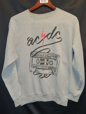 AC/DC Grey Crewneck Sweatshirt with Red Lightning Graphic